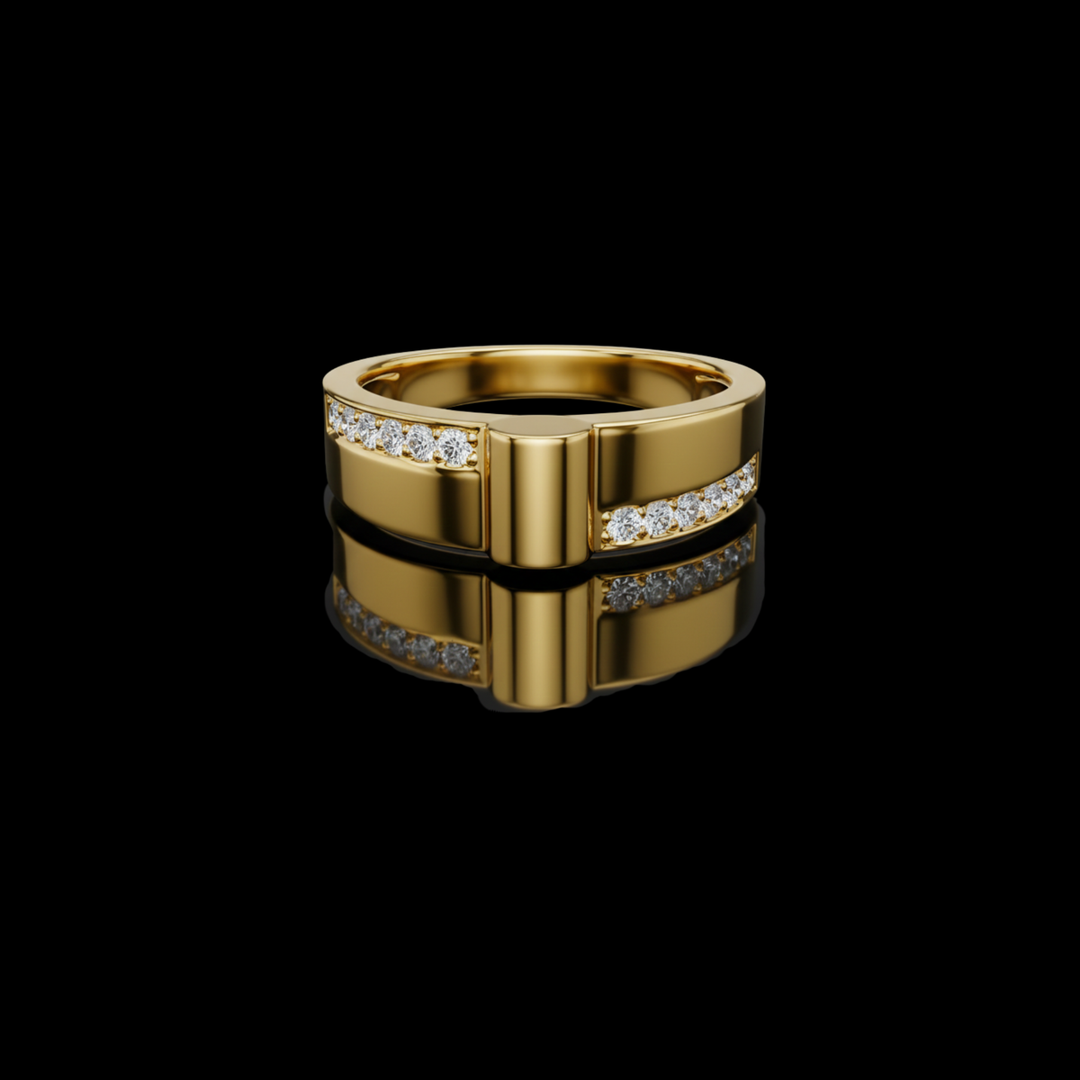 Round Cut Lab Grown Diamond Men's Two Side Channel Set Gold Band