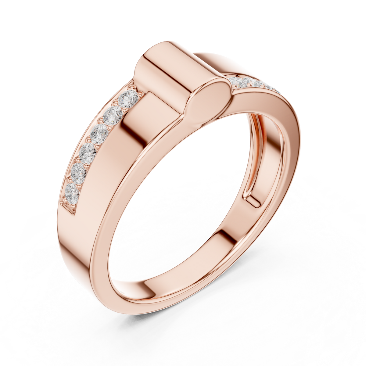 Round Cut Lab Grown Diamond Men's Two Side Channel Set Gold Band - View 3