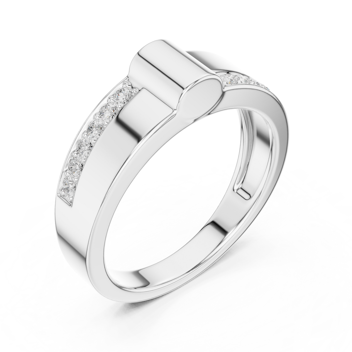Round Cut Moissanite Diamond Men's Two Side Channel Set Gold Band - View 4