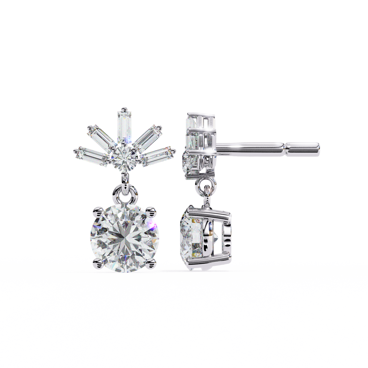 Stunning Lab Created Diamond Baguette and Round Brilliant Harmony Earring - View 3