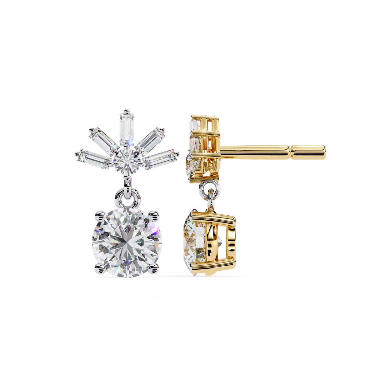 Stunning Lab Created Diamond Baguette and Round Brilliant Harmony Earring - View 4