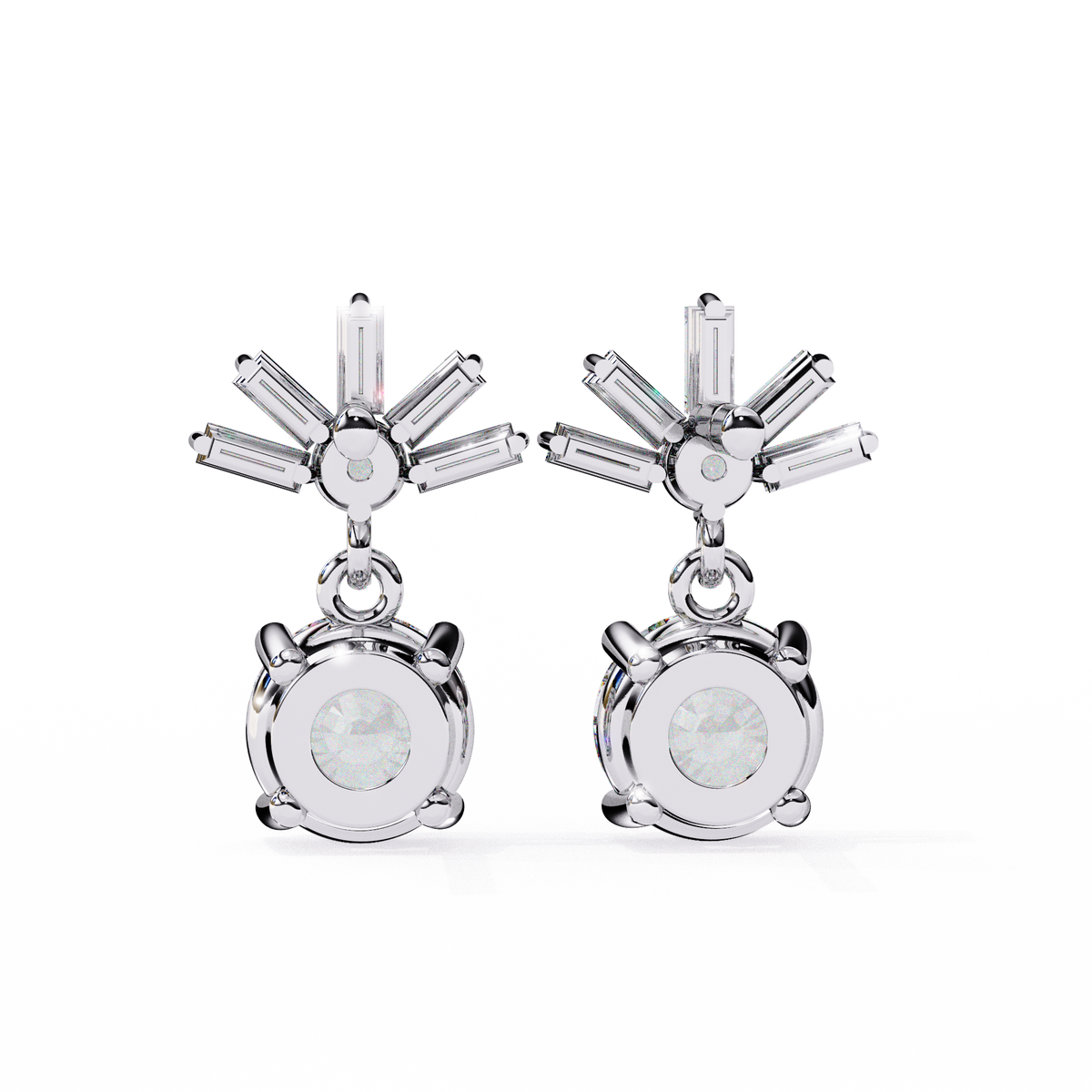 Stunning Lab Created Diamond Baguette and Round Brilliant Harmony Earring - View 6