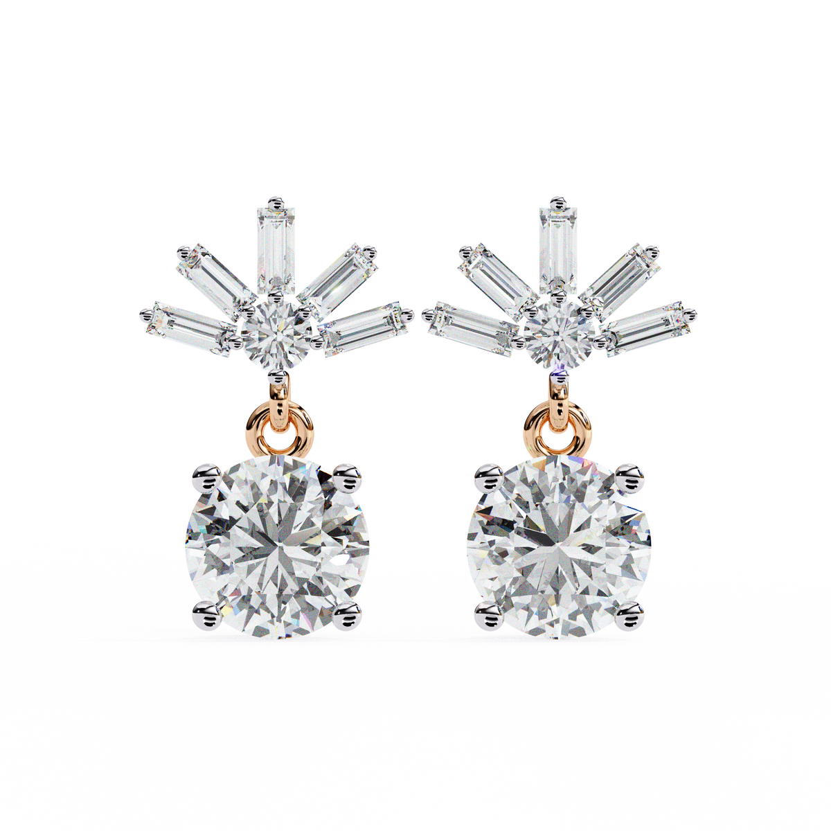 Stunning Lab Created Diamond Baguette and Round Brilliant Harmony Earring - View 9