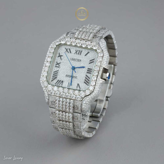 Exquisite Lab Grown Diamond-Encrusted Luxury Timepiece with Roman Numeral Dial and Dazzling Precision Craftsmanship