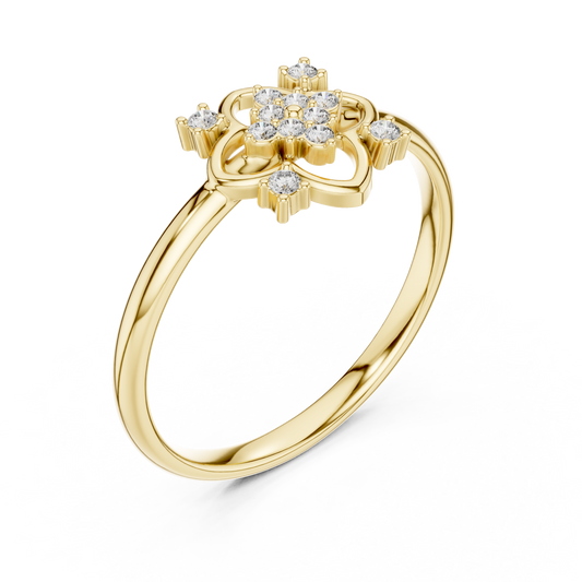Round Moissanite Diamond Clover Floral Ring - View 2