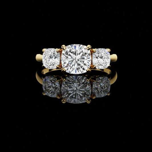 Cushion Three Stone Lab Diamond Engagement Ring For Her