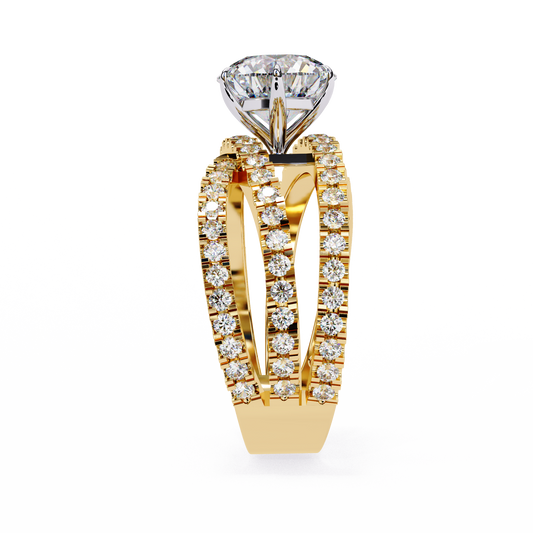 Split Shank Round Cut Lab Diamond Engagement Ring Triple Row Band - View 2