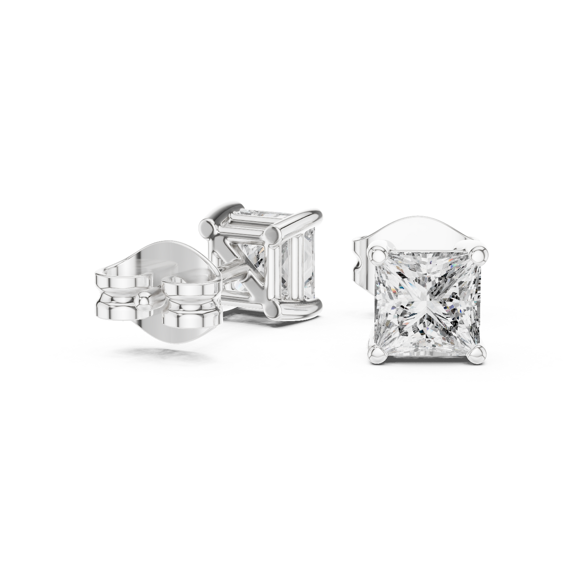 Signature Princess Cut Moissanite Diamond Stud Earrings Premium Square Design - View 7