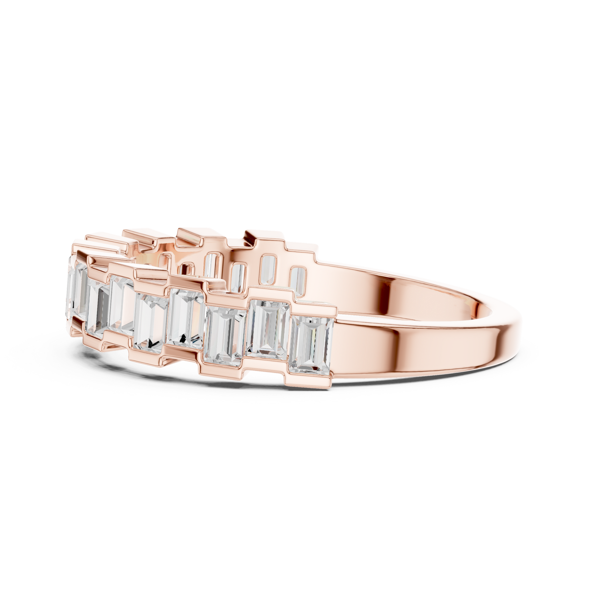 Baguette Cut Moissanite Diamond Half Eternity Wedding Band - View 7