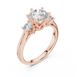 Round Brilliant Cut Three Stone Moissanite Diamond Engagement Ring with Side Stones - View 6
