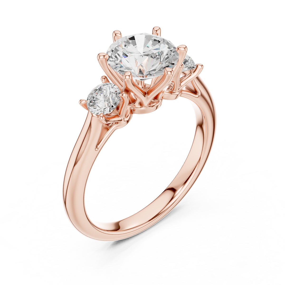 Round Brilliant Cut Three Stone Moissanite Diamond Engagement Ring with Side Stones - View 6