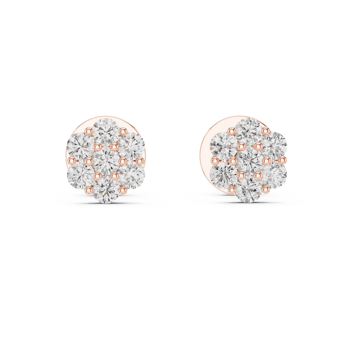Noble Floral Cluster Round Cut Lab Diamond Stud Earrings - View 2