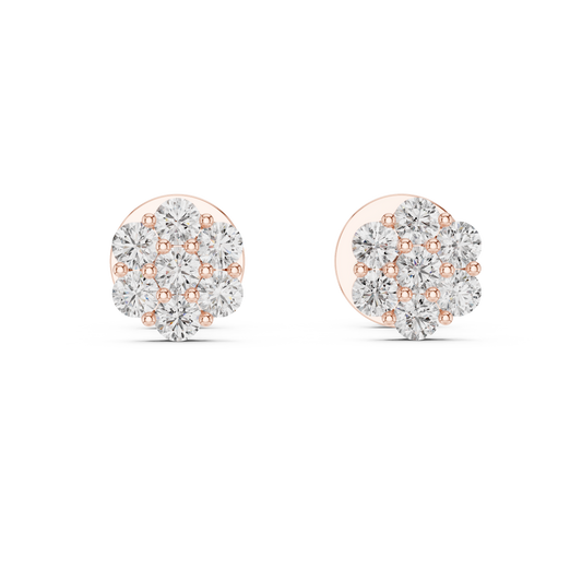 Noble Floral Cluster Round Cut Lab Diamond Stud Earrings - View 2