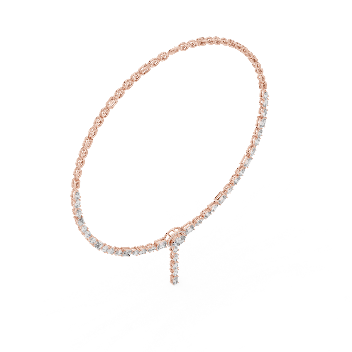 Halo Oval Moissanite Diamond Y Necklace with Mixed Cut Drop Pendant - View 6