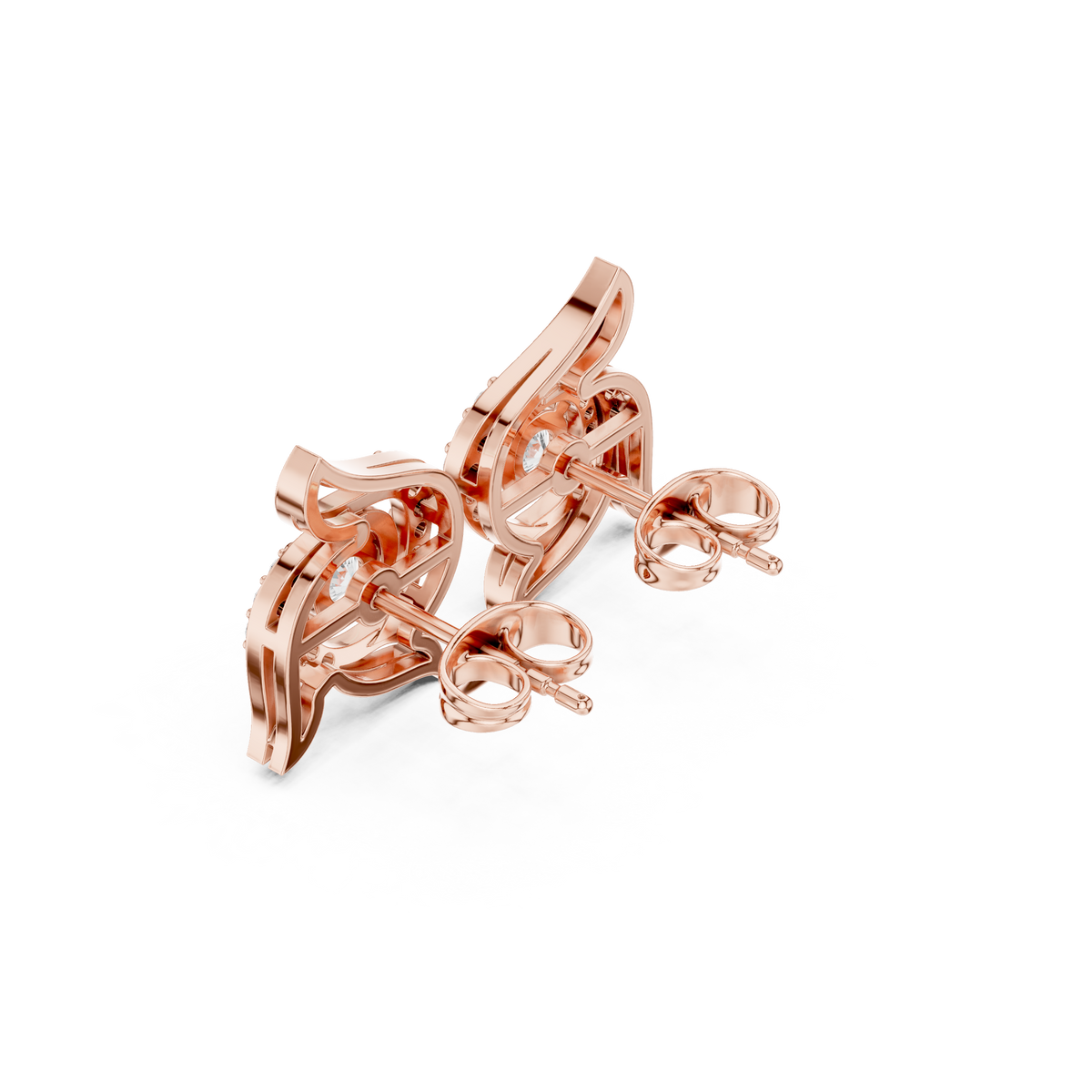 Signature Round Lab Diamond Winged Swirl Stud Earrings - View 6