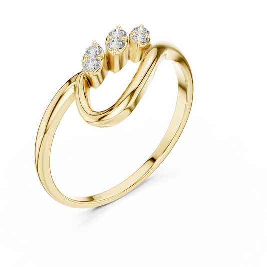 Three Marquise Cut Lab Diamond Bypass Ring with Slim Band - View 2