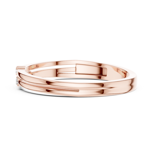 Three Moissanite Diamond Flush Set Gold Band Ring - View 2