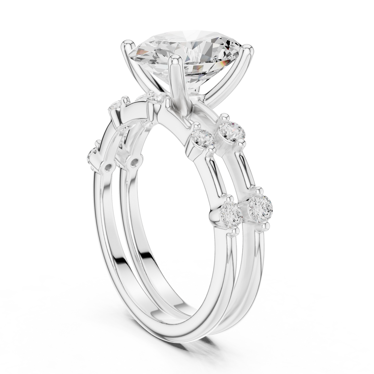 Handcrafted Oval Cut Lab Diamond Split Shank Ring with Diamond Accents - View 12