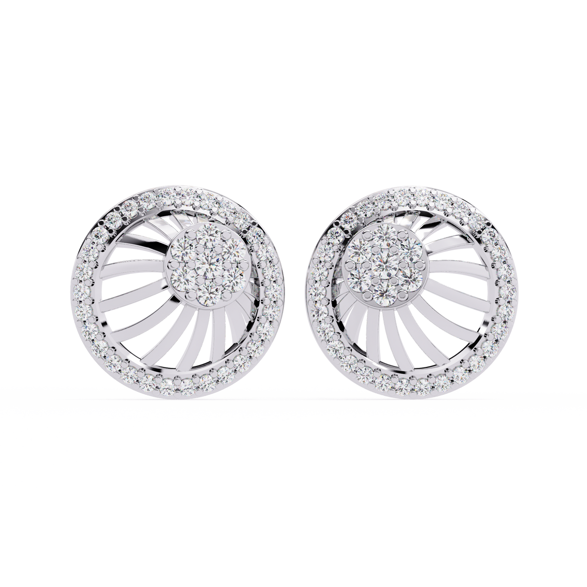 Radiant Sunburst Moissanite Diamond Stud Earrings with Sparkling Diamond Cluster - View 3