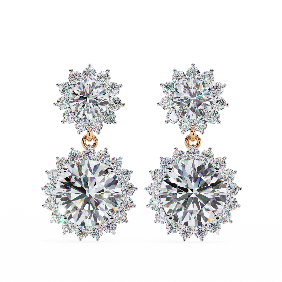 Sunburst Floral Halo Round Brilliant Lab Grown Diamond Drop Earring - View 3