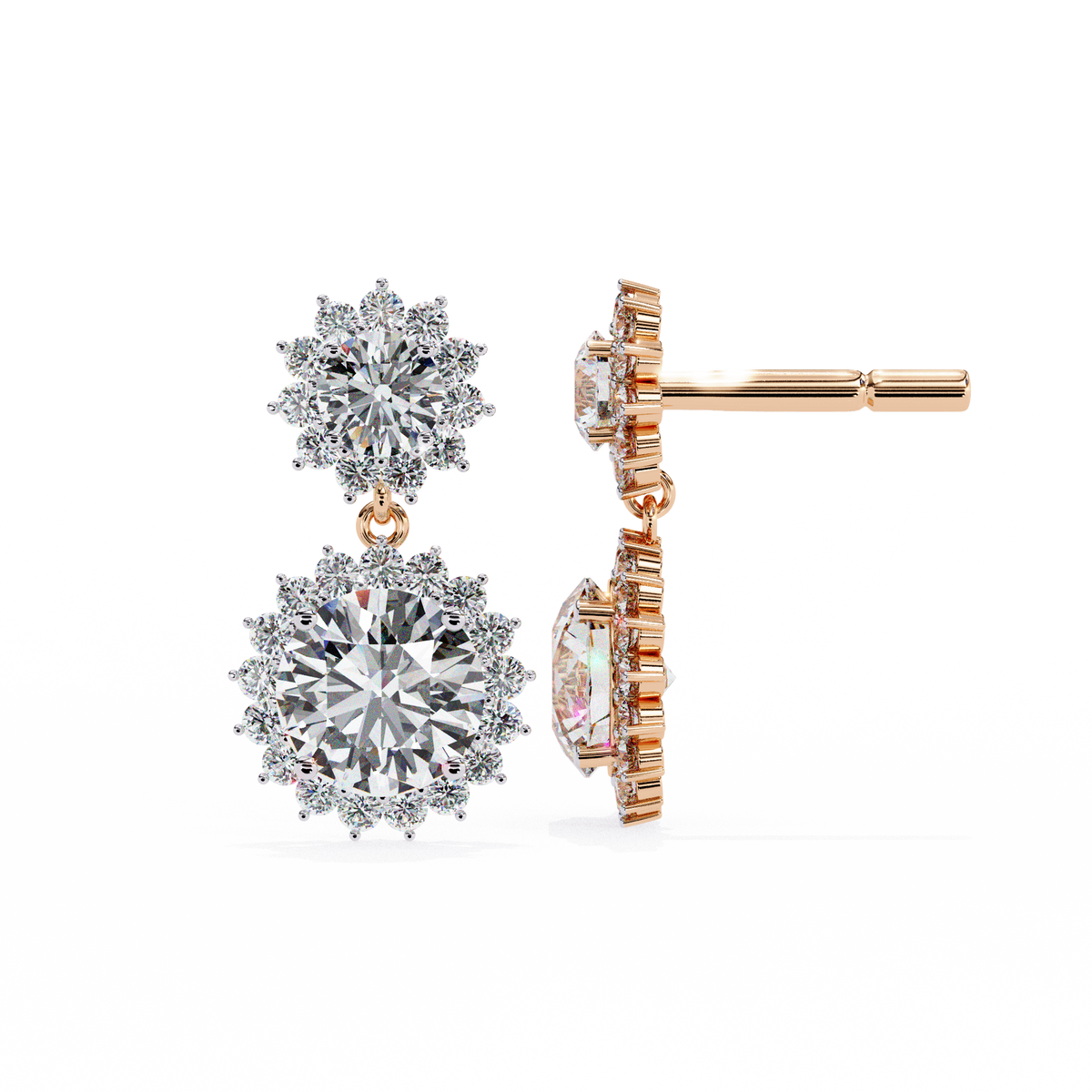 Sunburst Floral Halo Round Brilliant Lab Grown Diamond Drop Earring - View 5