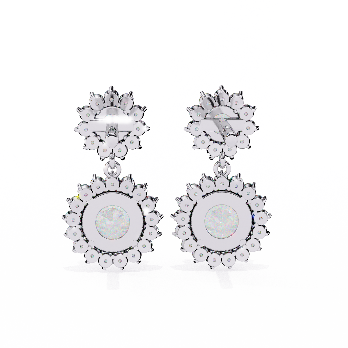 Sunburst Floral Halo Round Brilliant Lab Grown Diamond Drop Earring - View 9