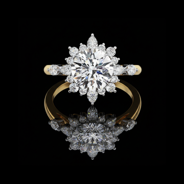 Round Sunburst Halo Lab Diamond Ring with Marquise Cut