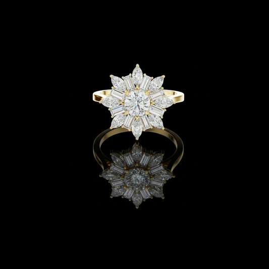 Baguette and Marquise Moissanite Diamond Flower Ring