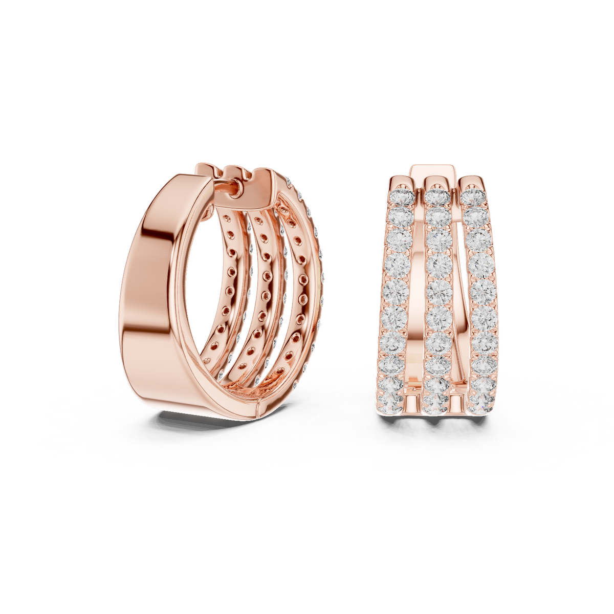Triple Row Round Lab Diamond Hoop Earrings Everyday Statement Jewelry - View 8