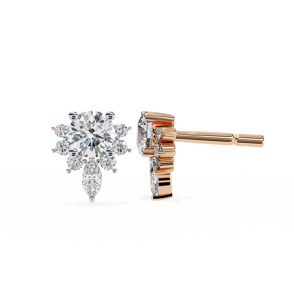 Sustainable Sparkle Top Luxury Round Cut Lab Grown Diamond Earring For Soft Corner - View 3