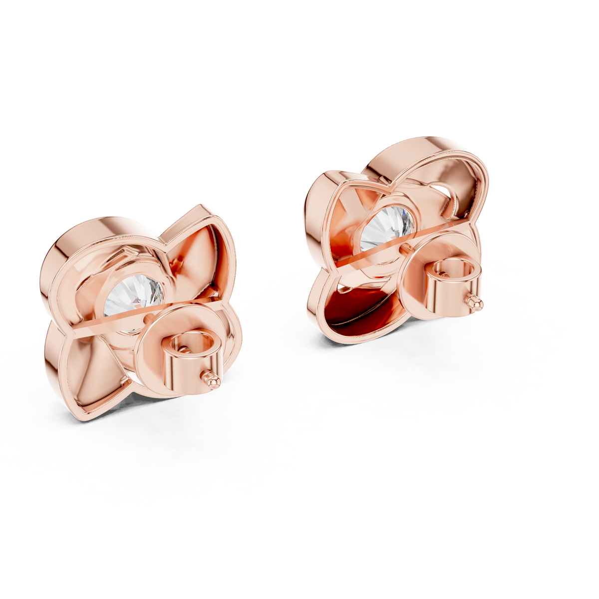 Interwoven Floral Design Round Moissanite Diamond Stud Earrings - View 8
