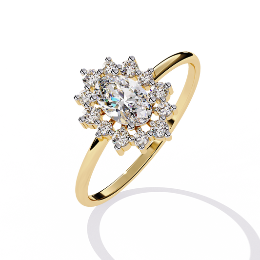Oval Halo Moissanite Diamond Floral Ring - View 2