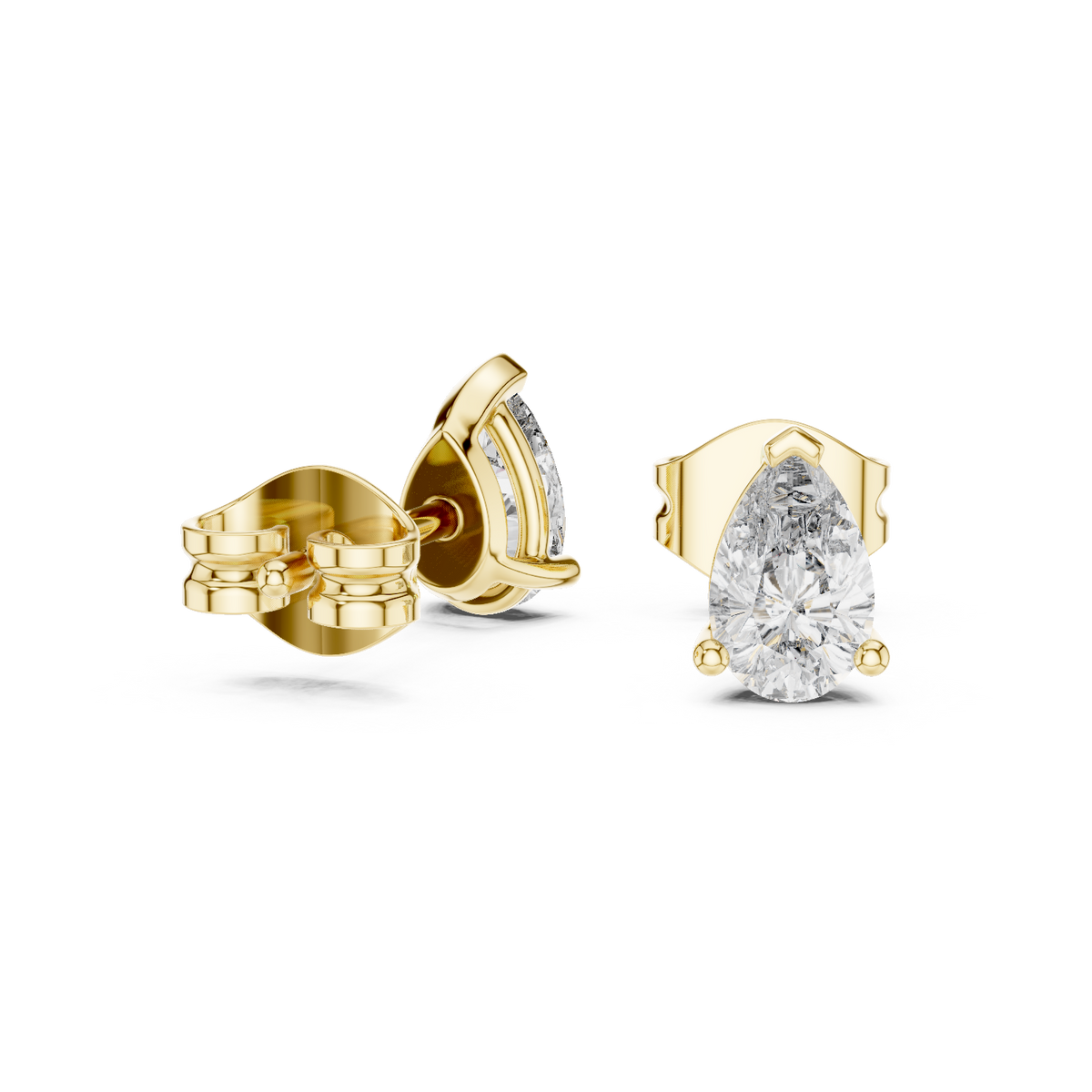 Pear Shaped Lab Diamond Stud Earrings with Classic Three Prong Setting - View 7