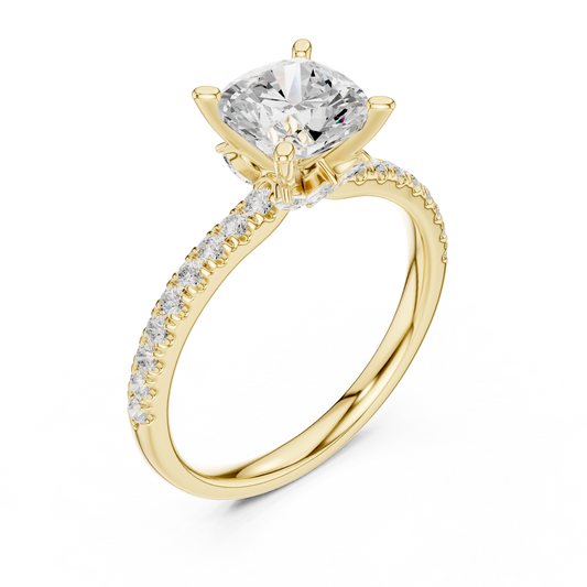Pave Cushion Cut Lab Diamond Solitaire Engagement Rings - View 2