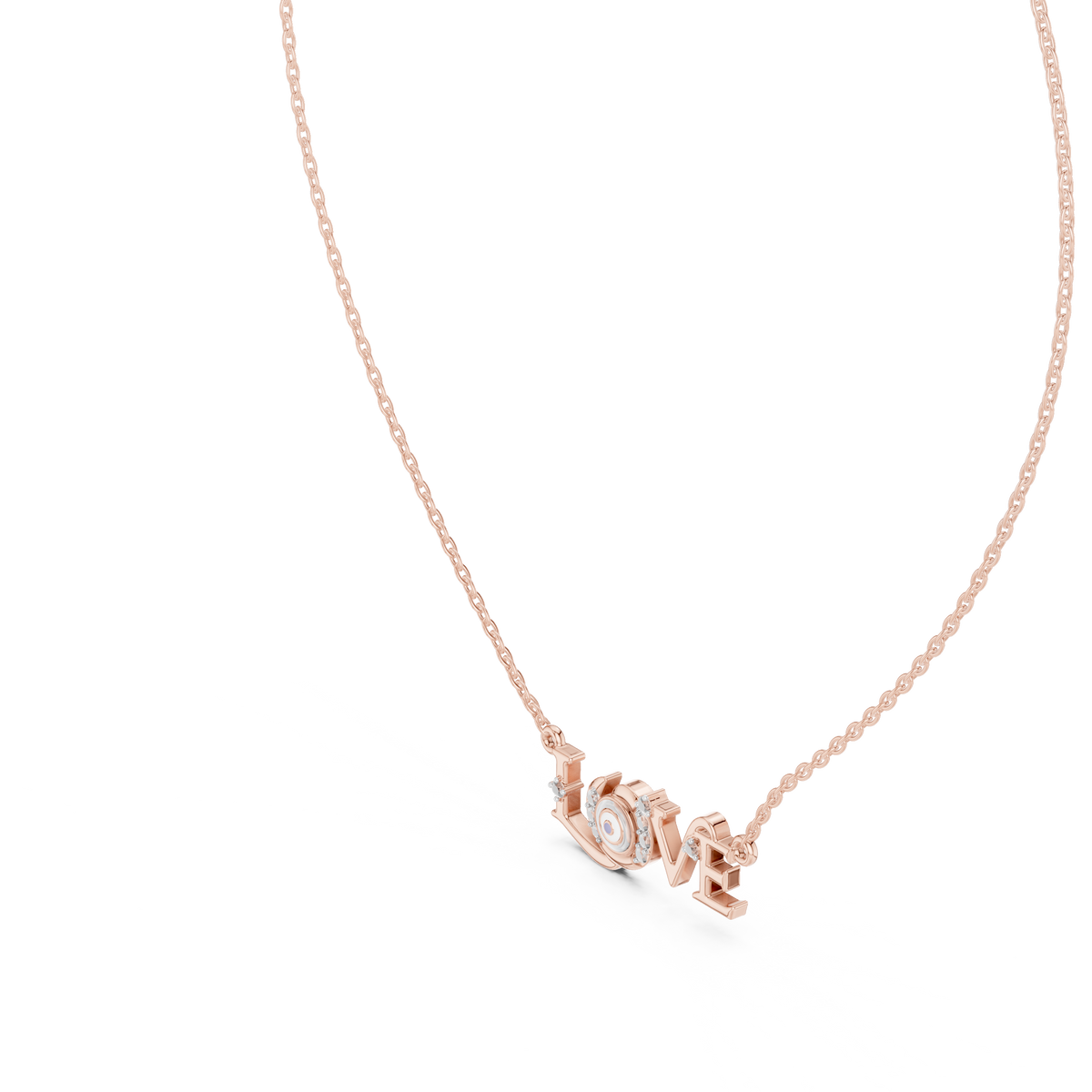 LOVE Alphabet Typography Pendant with Round Moissanite Diamond - View 11