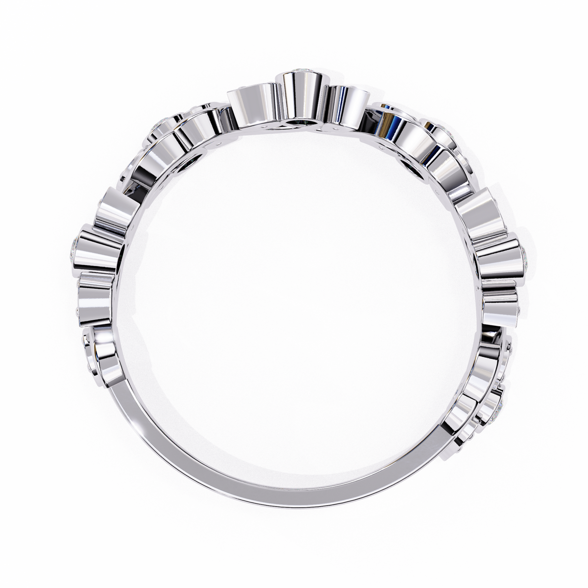Round Moissanite Diamond Bezel Set Diamond Vine Design Band - View 13