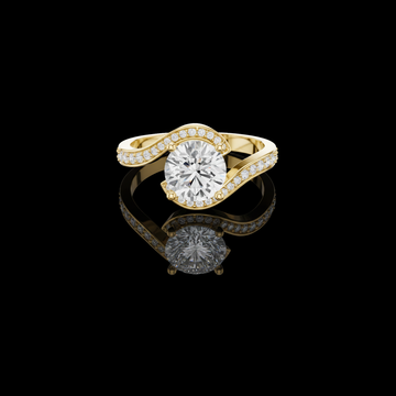 Swirl Design Brilliant Round Moissanite Diamond Ring with Halo Accent