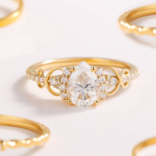 Pear Cut Moissanite Diamond Infinity Halo Engagement Ring