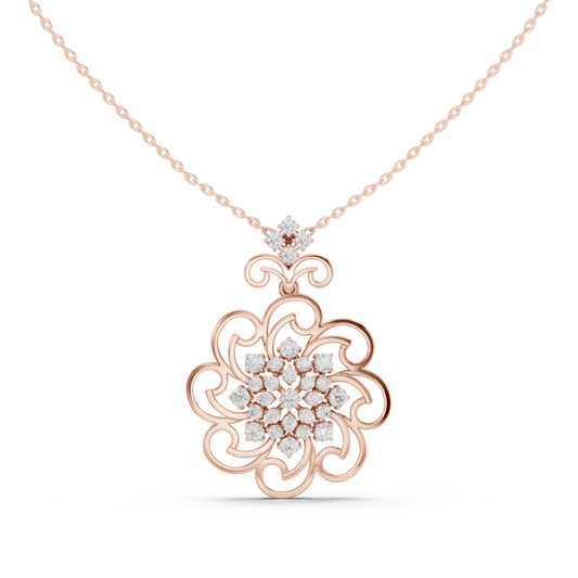 Filigree Open Work Round Moissanite Diamond Pendant Necklace - View 2