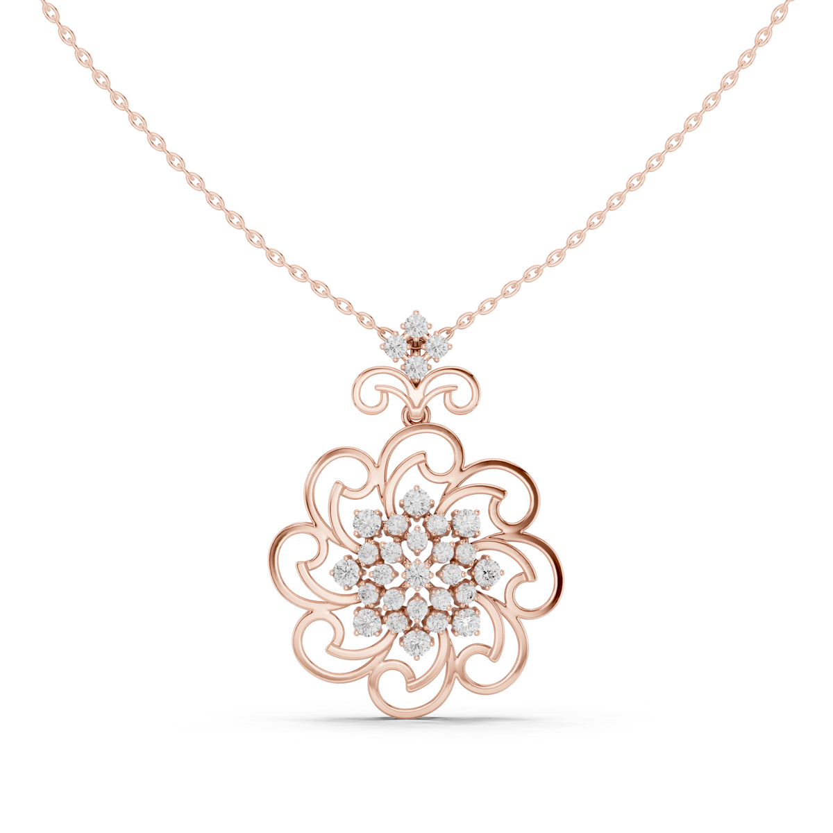 Filigree Open Work Round Lab Grown Pendant Necklace - View 2