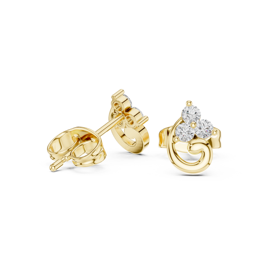 Swirl Design Stud Earrings with Triple Brilliant Round Cut Moissanite Diamonds - View 2