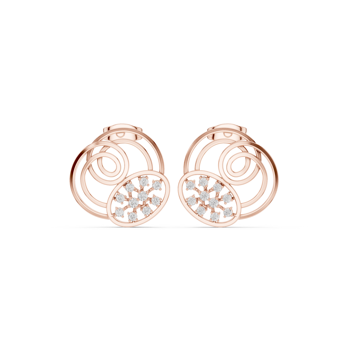 Glamour Spiral Bloom Stud Round Lab Diamond Earrings with Circular Swirl Frame - View 2