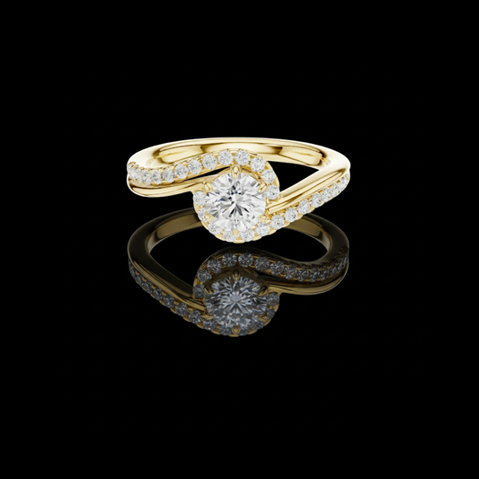 Round Cut Lab Diamond Swirl Halo Pave Engagement Ring
