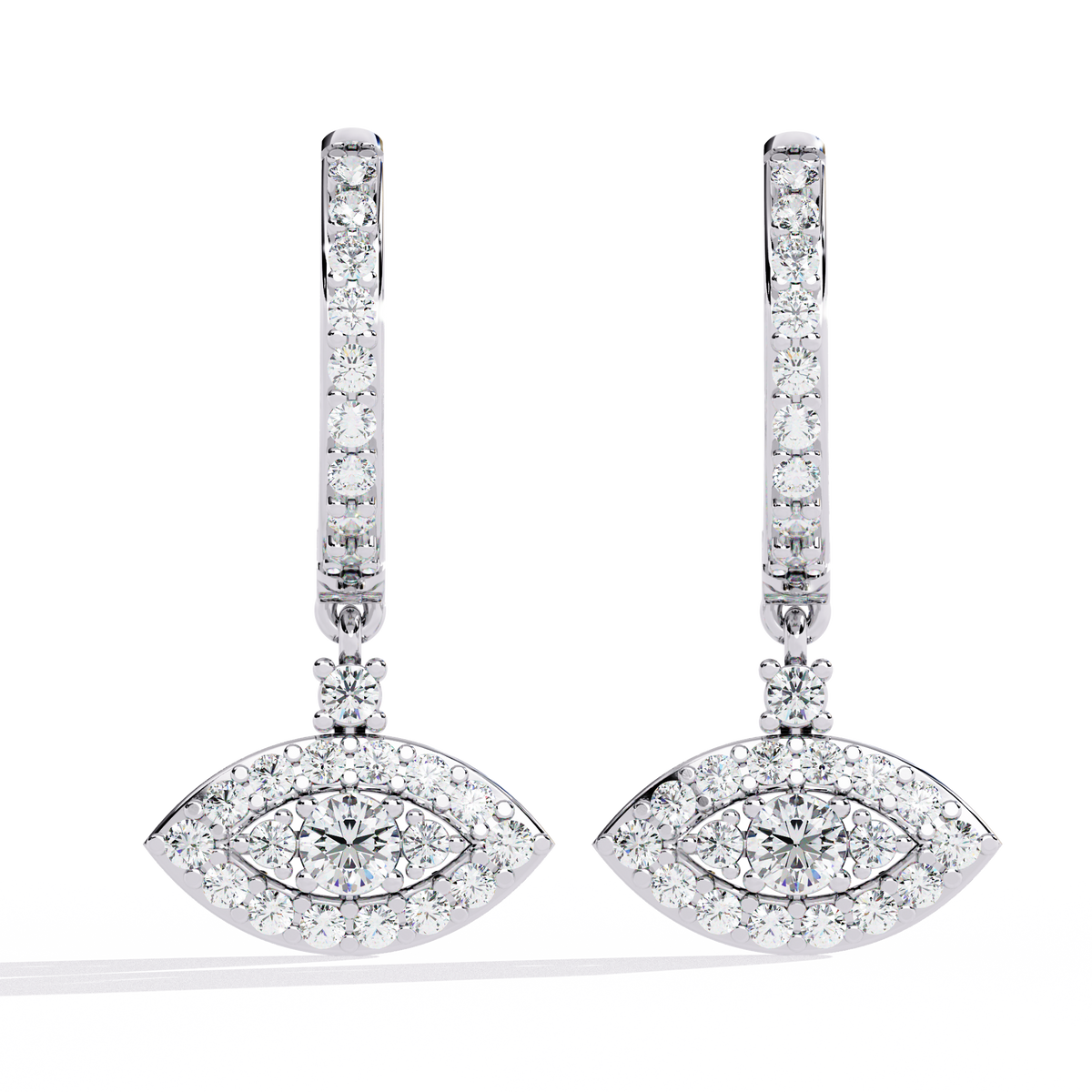 Evil Eye Pavé Lab Diamond Drop Huggie Earrings with Round Center Stone - View 3