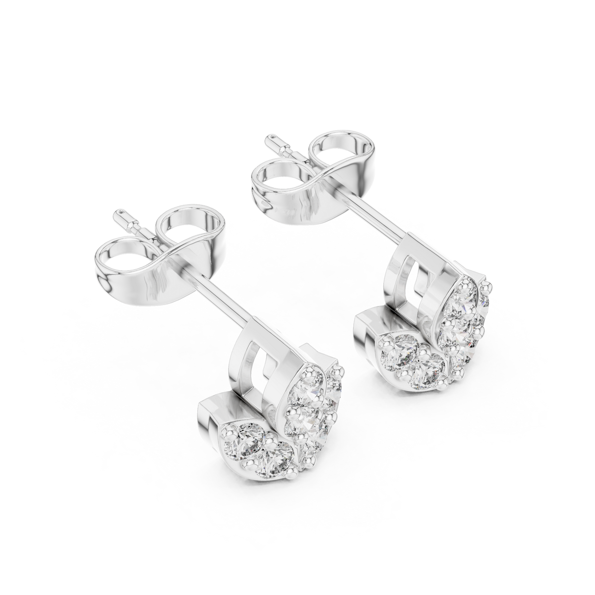 Lotus Bloom Moissanite Round Cut Diamond Earrings with Layered Petal Cluster Design - View 6