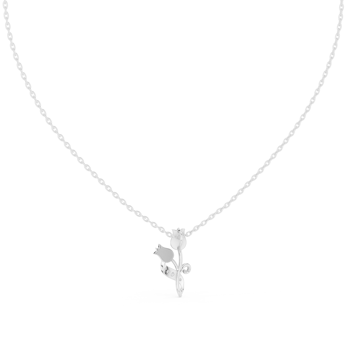Dainty Twin Tulip Flower Round Lab Grown Diamond Accent Pendant - View 9
