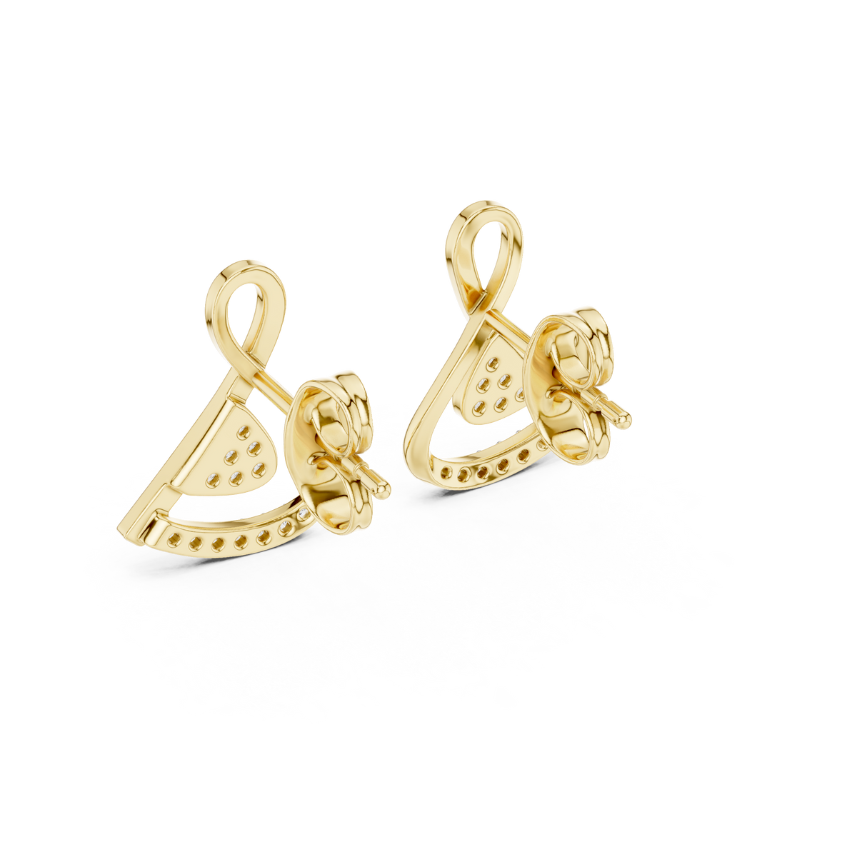 Modern Infinity Loop Round Lab Diamond Stud Earrings with Curved Pave Arc - View 10