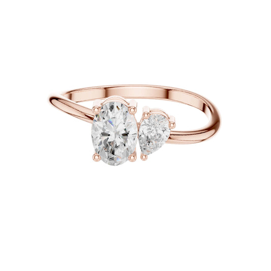 Oval and Pear Lab Diamond Toi et Moi Engagement Ring - View 2