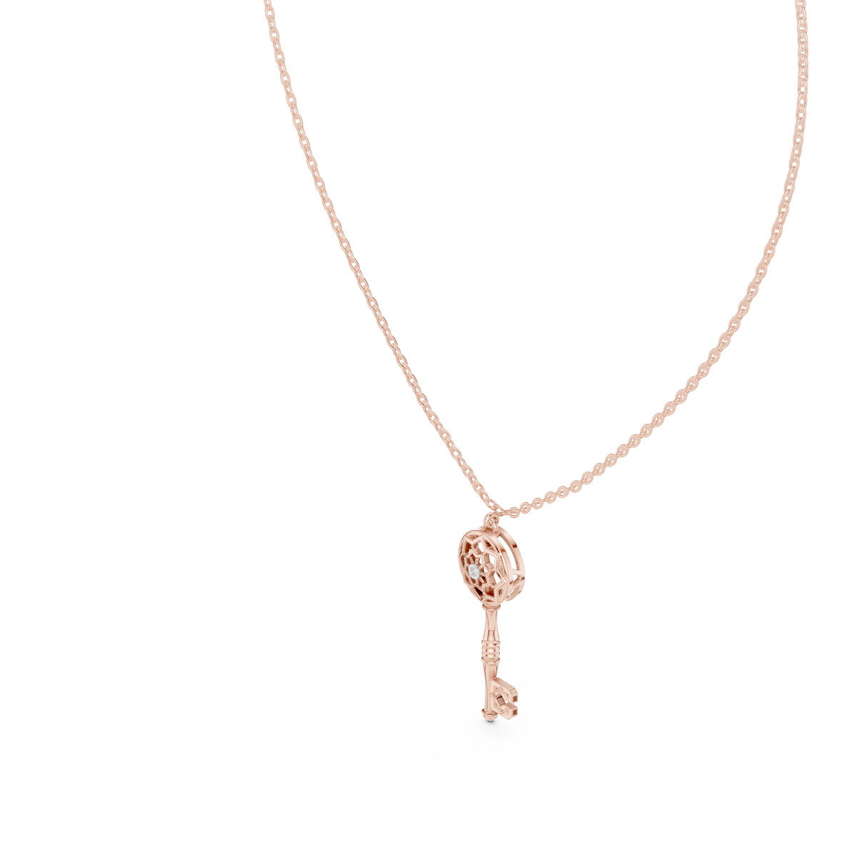 Intricate Filigree Key Solitaire Pendant With Round Moissanite Diamond - View 5