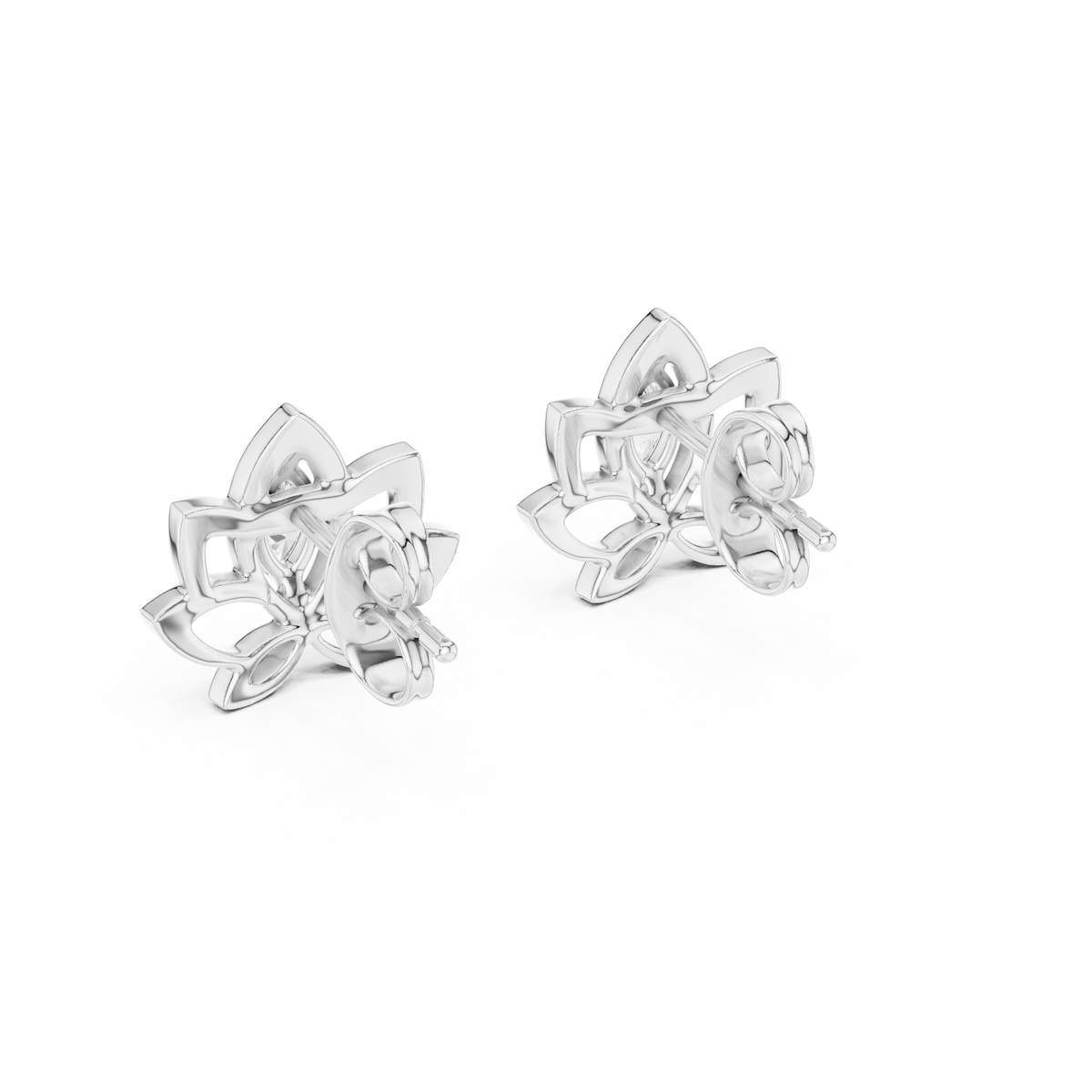 Lotus Flower Marquise Cut Lab Diamond Open Petal Stud Earrings - View 12